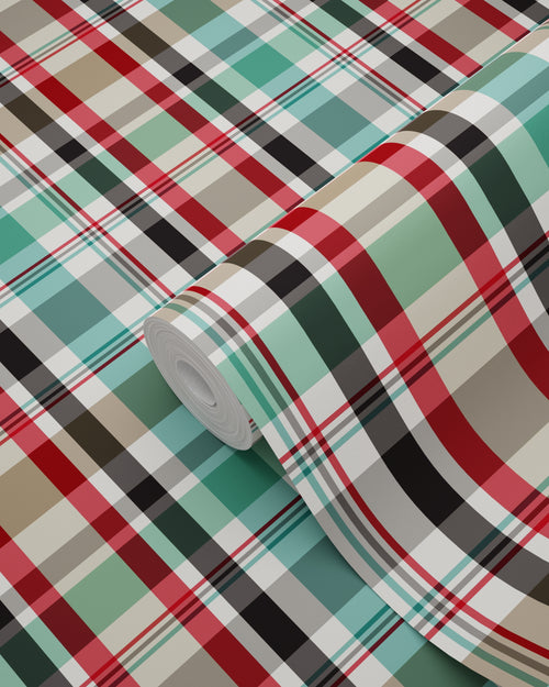 ESTAhome behang ruiten rood, groen en bruin - 53 cm x 10.05 m - 138817