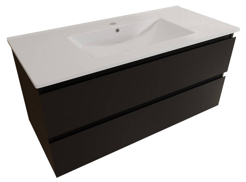 LOMAZOO badkamermeubel Marenza - zwevend - wit keramiek - mat zwart - 100 cm