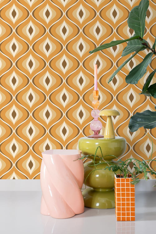 ESTAhome behang retro ornamenten bruin, beige en oranje - 50 x 900 cm - 132001