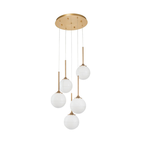 Merano Coral 5 lichts cluster hanglamp wit opaal glas messing goud LED G9