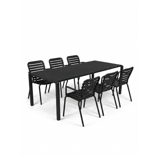 Zuiver Vondel Tuinset 6 personen - tuintafel + 6 stoelen met armleuning Zwart