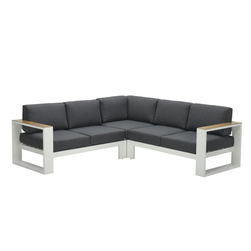 Cube hoek loungeset - 3-delig - mat wit - teak look - reflex black - vtwonen shop