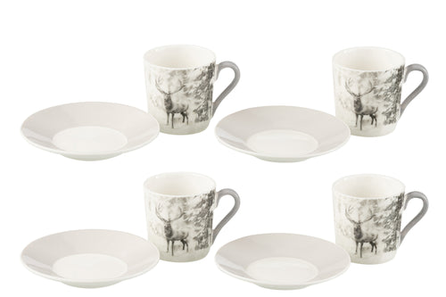 J-Line kopje + schoteltje Rendier - keramiek - grijs - giftbox van 4 - vtwonen shop