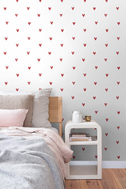 ESTAhome behang hartjes wit en rood - 50 x 900 cm - 131632