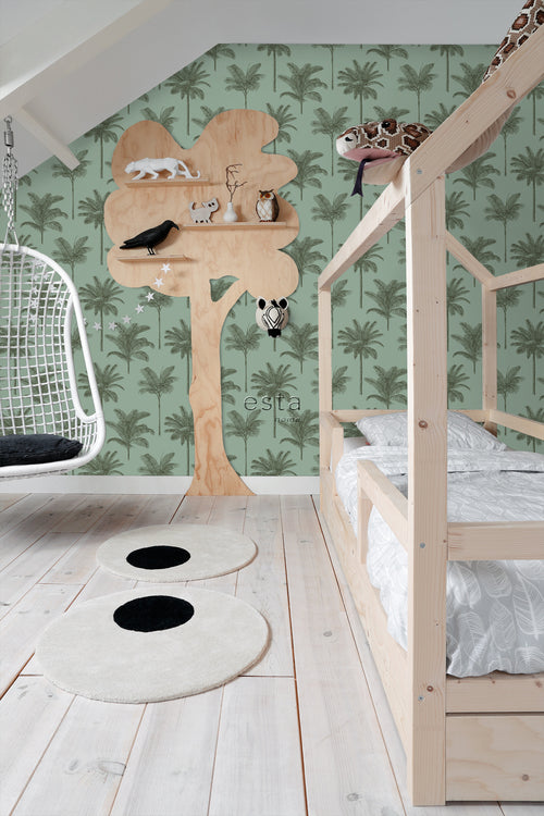 ESTAhome behang palmbomen vergrijsd groen - 53 cm x 10.05 m - 139165