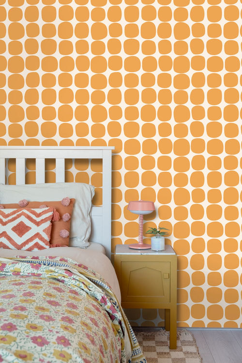 ESTAhome behang grafisch motief oranje en wit - 50 x 900 cm - 131980