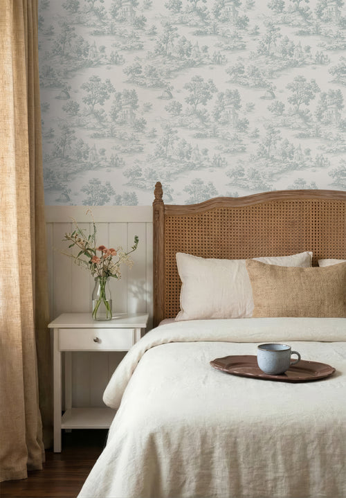 Sanders & Sanders behang toile de jouy print lichtblauw - 53 cm x 10 m - 641036
