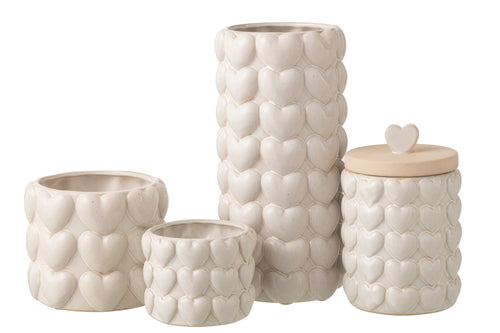 J-Line decoratie Harten - polyresin - steen - ecru