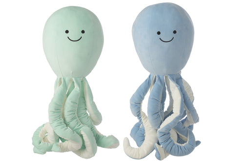 J-Line decoratie Octopus - polyester - blauw/muntgroen - set van 2