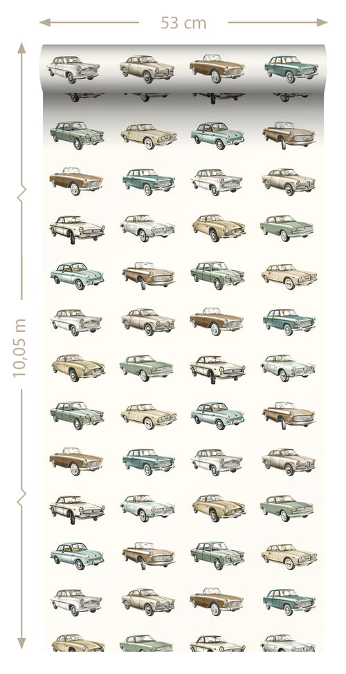 ESTAhome behang vintage auto's beige - 53 cm x 10.05 m - 139546
