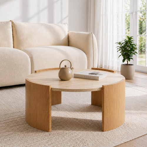 Calicosy - Ronde Salontafel IZIA - Travertijn look 80x80x35 cm