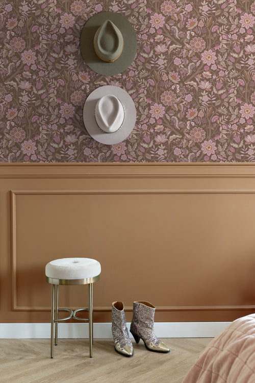 ESTAhome behang vintage bloemen mauve paars en vergrijsd groen - 50 x 900 cm - 131337 - vtwonen shop