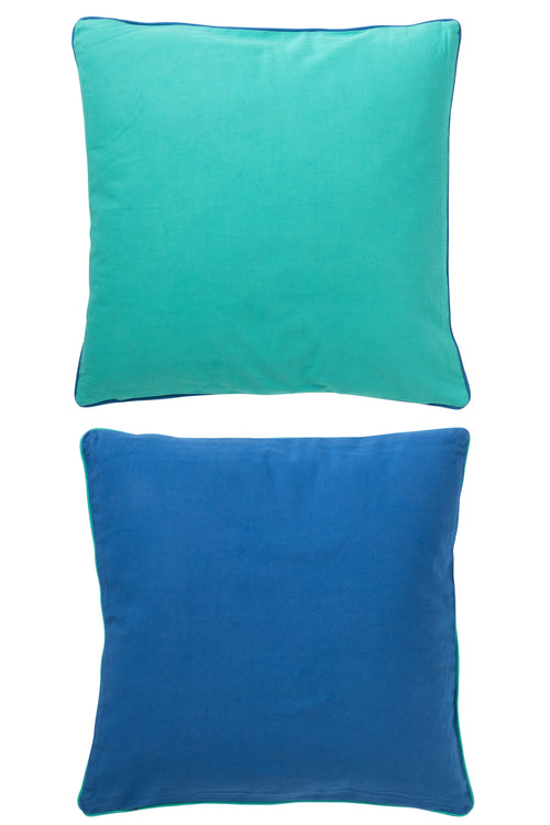 J-Line kussen Vierkant Vis - katoen - blauw/azuur - 2 stuks - vtwonen shop