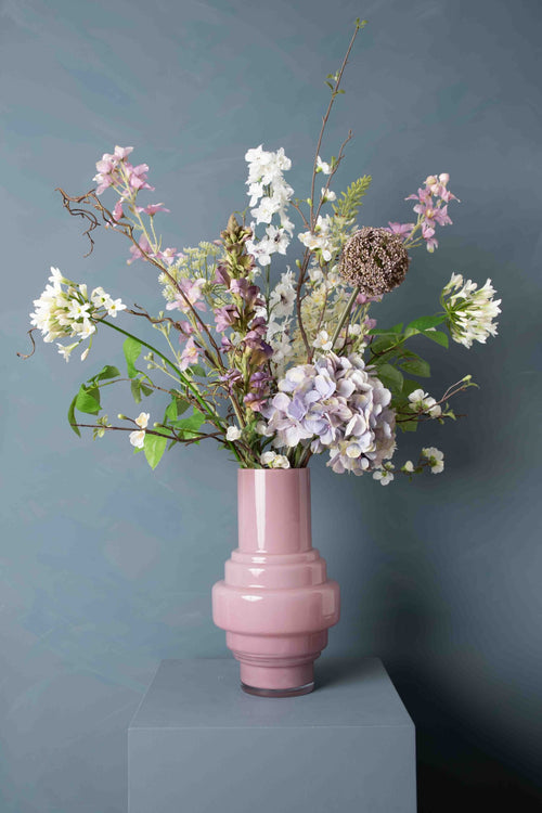 Madame Fleurie The Pearl Grande Boeket inclusief Vaas – Luxe Zijde bloemen Lavendel & Wit - 20,5cm x 35,5cm