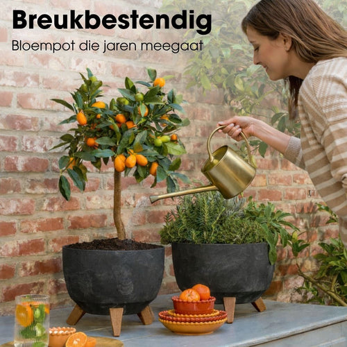 Mica Decorations Doppio Plantenbak op Poten - 20,5 x Ø40 cm - Plantenbakken voor Buiten - Bloembakken voor Balkon - Gerecycled Plastic - Zwart