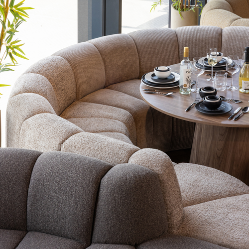 WOOOD eetbank hoek rond rugleuning Mojo - Wollig - Donkerzand - 83x100x74