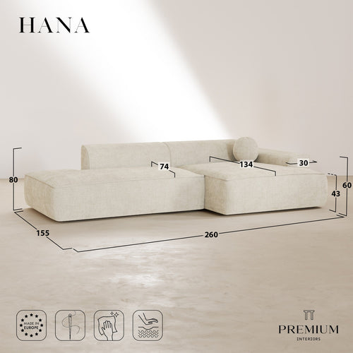 Premium Interiors - Rechthoekige hoekbank HANA - fluweel weefsel mol 260cm
