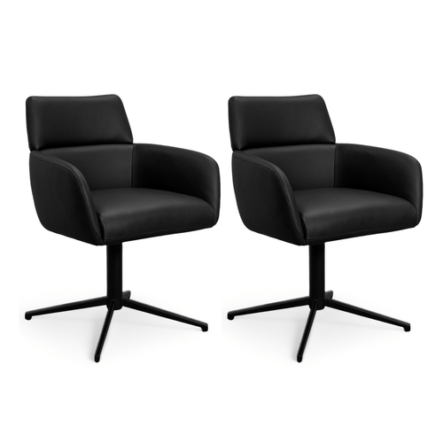 Furnhouse eetkamerstoelen armleuning Marco - Zwart - Leer - Set van 2
