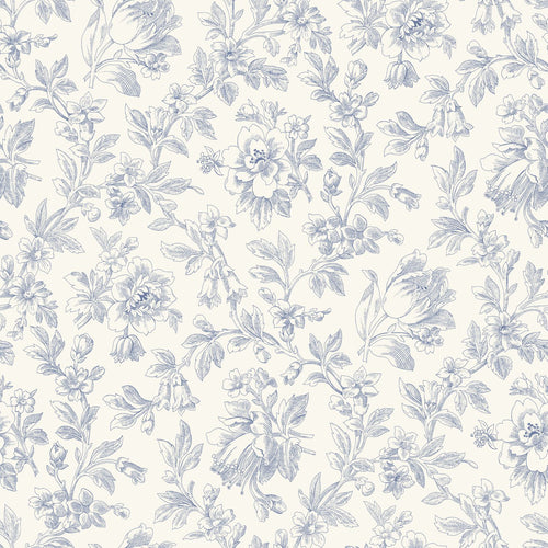ESTAhome behang elegante bloemen blauw - 50 x 900 cm - 132104
