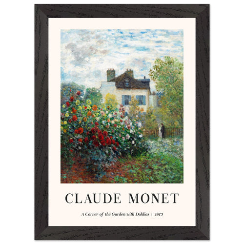 Artfulprints Poster met Lijst Claude Monet - A corner of the garden with dahlias   - A4 21x29.7 cm - Meerkleurig