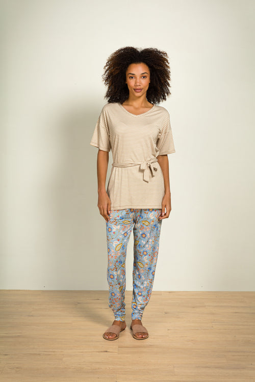 Pip Studio - Tonya Pyjama Shirt - Dames - Little Sumo Stripe - Zand - L