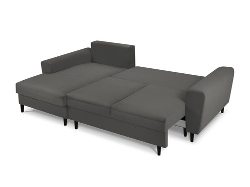 Cosmopolitan Design Uitklapbare hoekbank links met opbergdoos Kyoto 4-zits, ribfluwelen, grijs - 145x241x88cm