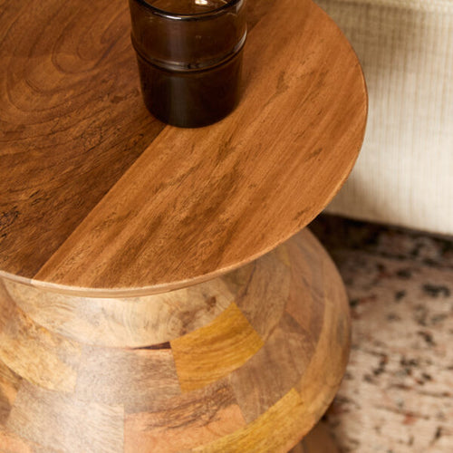 StarFurn Bijzettafel Abel - Rond Naturel Hout - 33x33x45cm