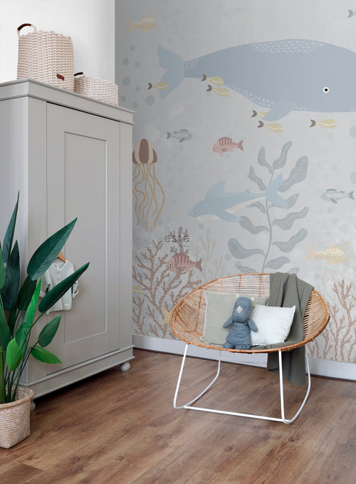 ESTAhome fotobehang onderwaterwereld vergrijsd blauw - 250 x 279 cm - 159243 - vtwonen shop