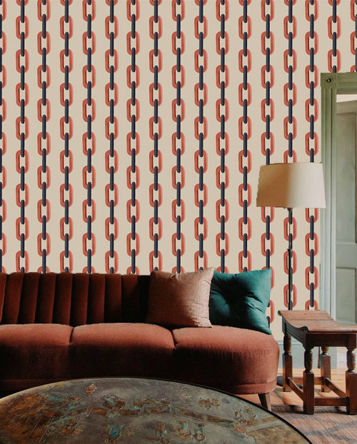 Catchii Behang Chain de chaine zand rood - vtwonen shop