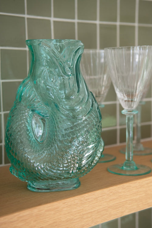 J-Line wijnglas Gestreept - glas - transparant/lichtgroen
