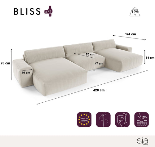 Sia Home - Grote panoramische U-bank BLISS - Zacht aanvoelende geweven stof - Beige - 420cm - vtwonen shop