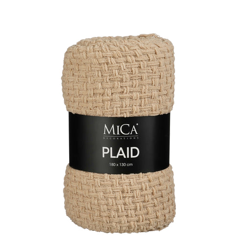Mica Decorations Cosenza Fleece Deken - Bank Plaid en Bank Kleed - Warme Deken voor op de Bank - 180 x 130 cm - Beige