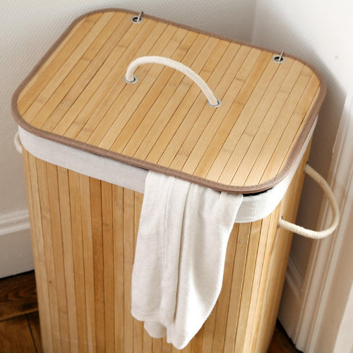 Calicosy - Rechthoekige bamboe wasmand 70L - Naturel - 30x40x60 cm