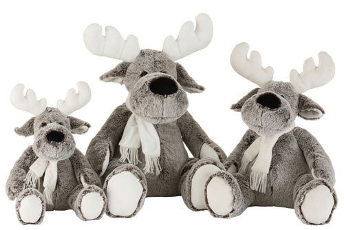 J-Line knuffel Eland + Sjaal - pluche - grijs/wit - large - vtwonen shop