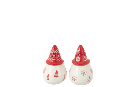 J-Line peper en zoutmolen set Kerstman Dolomiet - kermaiek - wit/kerstrood - 2 stuks