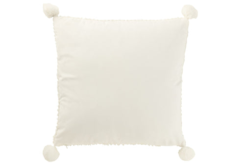 J-Line kussen Zacht Pompoms - polyester - wit