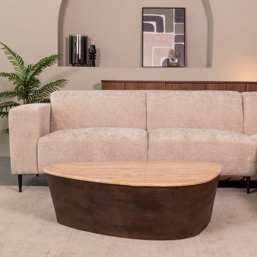 LABEL51 Salontafel Ravi - Travertin/Hout - 110x80x32cm