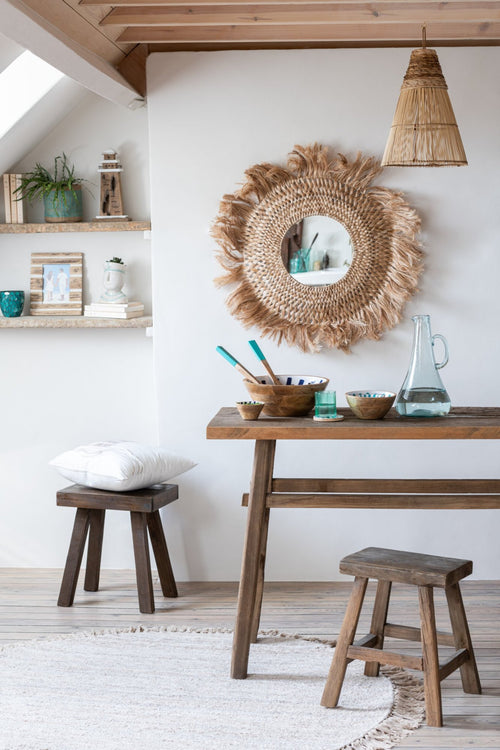 J-Line tapijt Rond + Franjes - katoen - beige