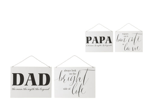 J-Line plakkaat FR/EN 'Life Dad' - metaal - wit/zwart - 2 stuks