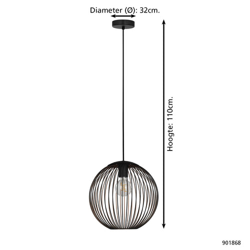 EGLO hanglamp Almanzora - e27 - ø 32 cm - zwart/koper