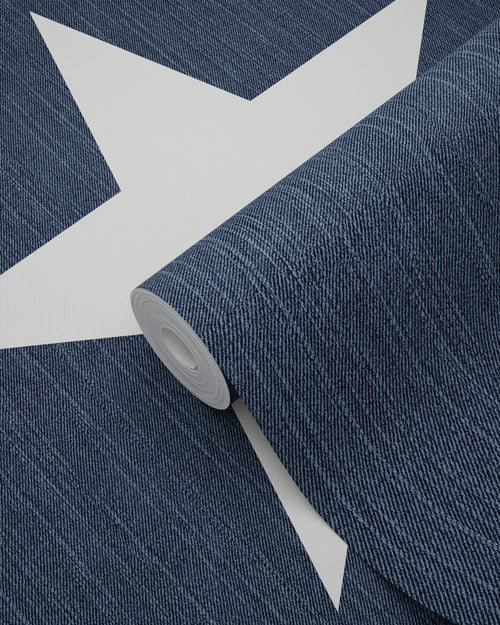 ESTAhome behang sterren op denim jeans stof donkerblauw - 53 cm x 10.05 m - 138978