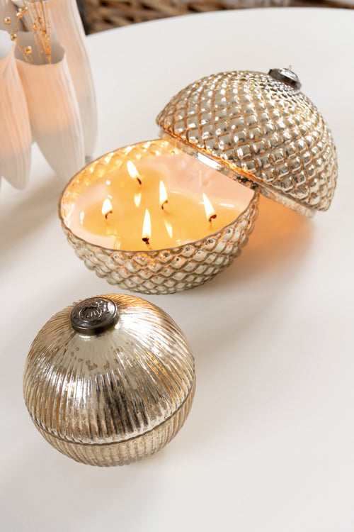 J-Line geurkaars Kerstbal -  glas - goud - large - 2 stuks
