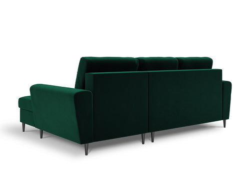 Cosmopolitan Design Converteerbare hoekbank rechts met opbergdoos Kyoto 4-zits, flueel, flessengroen - 145x241x88cm