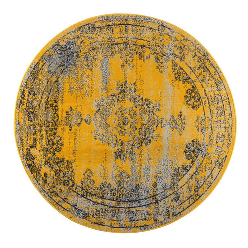 Vintage Vloerkleed Bloom rond - Geel - EVA Interior - 100 x 100 cm - vtwonen shop