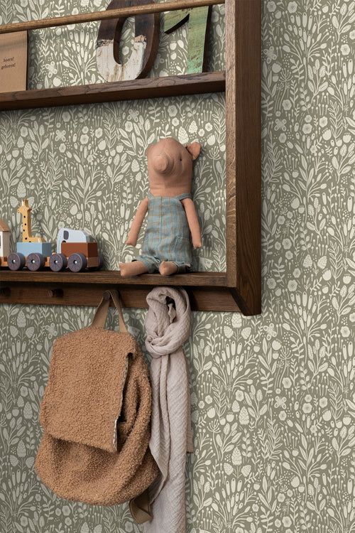 ESTAhome behang bloemetjes licht olijf groen - 50 x 900 cm - 131251 - vtwonen shop