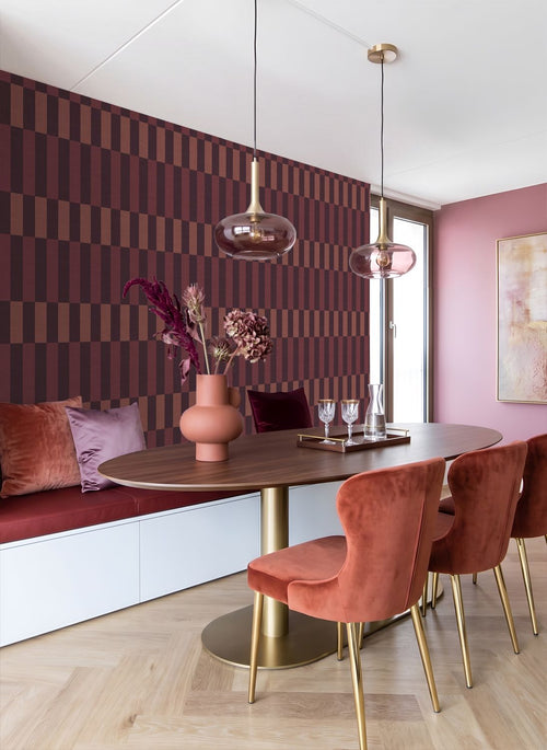ESTAhome behang linnen-look strepen paars en bordeaux rood - 50 x 900 cm - 132254