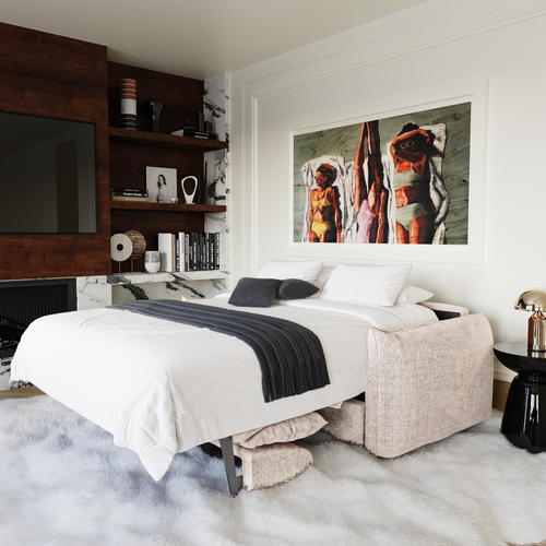 Premium Interiors - Snel uitklapbare slaapbank ICON - gewaafd fluweel crème 208cm