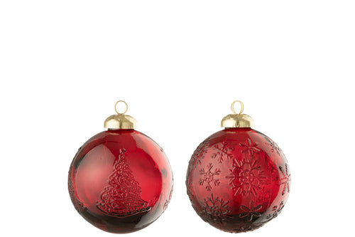 J-Line kerstbal Bal - glas - rood - 2 stuks - vtwonen shop