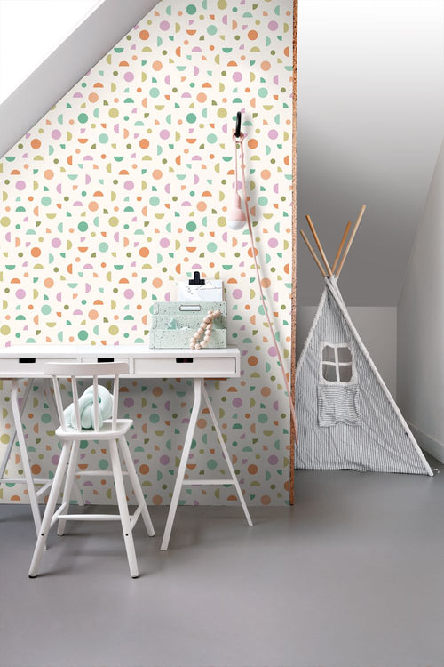 ESTAhome behang grafisch motief wit, groen, paars en terracotta - 50 x 900 cm - 131987