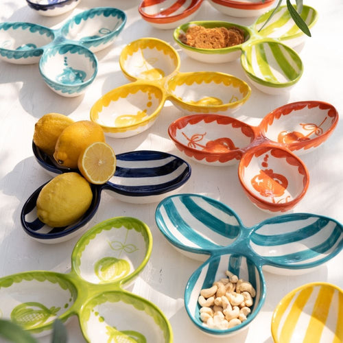 J-Line serveerschaal Granada Stripes Clover - keramiek - wit/blauw - vtwonen shop